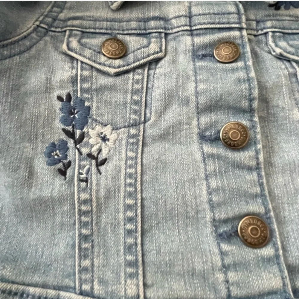 Gymboree Light Blue Denim Jacket with Floral Details- 12-18M
